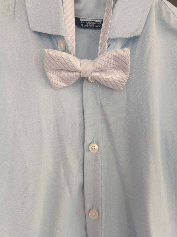 Mavi Keten Erkek Gömlek, Düğmeli, Uzun Kollu - Görsel 4