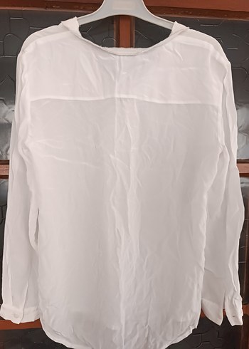 Beyaz V Yakalı Kadın Keten Gömlek - Görsel 6