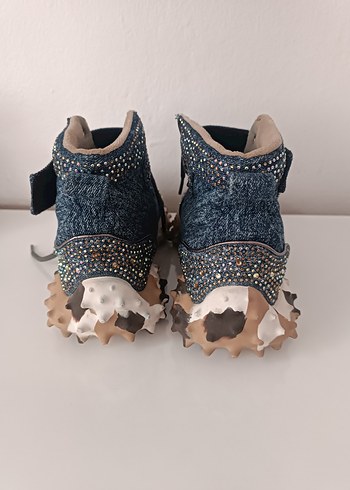 Payetli Yüksek Topuklu Mavi Denim Spor Ayakkabı - Görsel 6