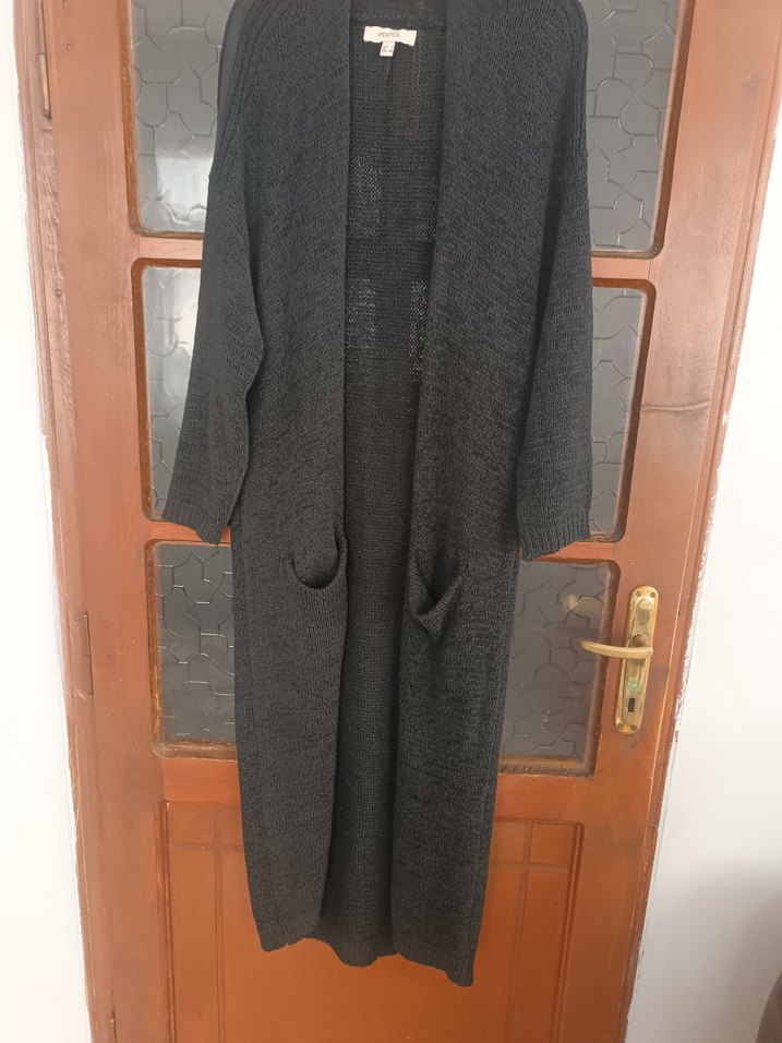 Gri Uzun Örgü Kadın Hırka - Görsel 2