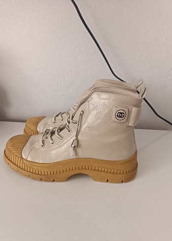 Bej Bağcıklı Kadın Günlük Dolgu Topuk Bot - Görsel 5