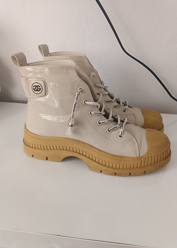 Bej Bağcıklı Kadın Günlük Dolgu Topuk Bot - Görsel 3