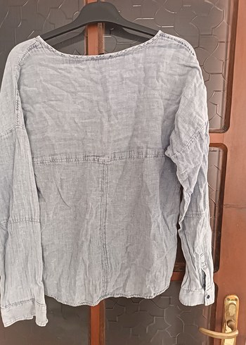 Gri Keten V Yaka Salaş Kadın Gömlek - Görsel 6