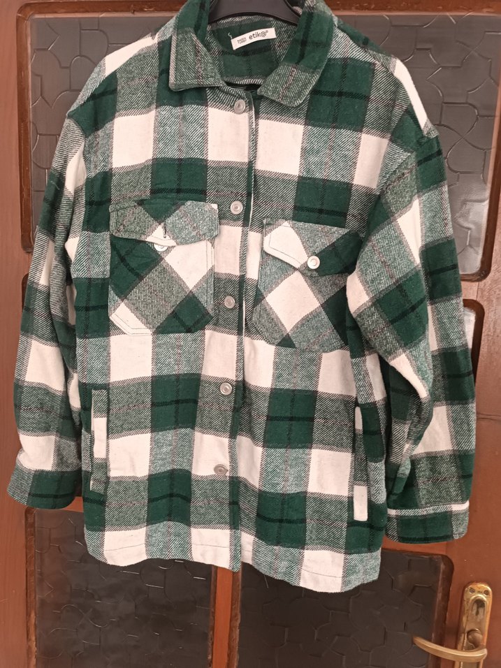 Düğmeli Yeşil Gri Ekose Kadın Gömlek - Görsel 2