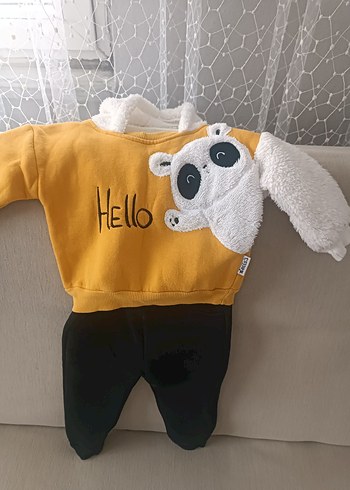 Sarı Kapüşonlu Bebek Erkek Kışlık Takım - Görsel 2