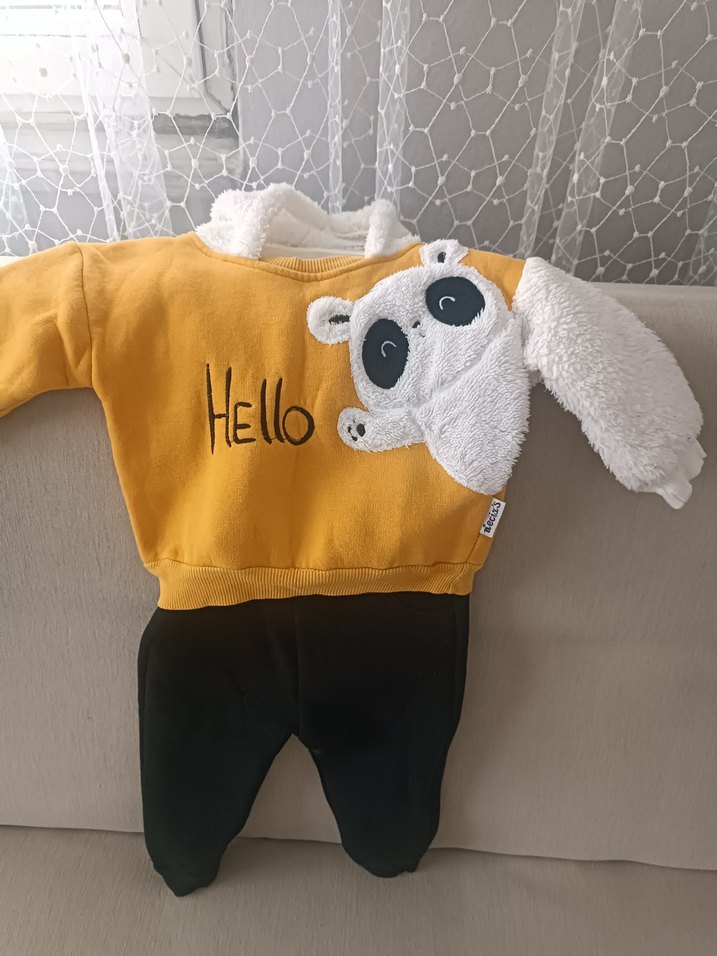Sarı Kapüşonlu Bebek Erkek Kışlık Takım - Görsel 2