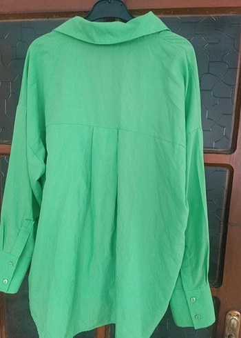 Yeşil Uzun Kollu V Yaka Kadın Gömlek - Görsel 4