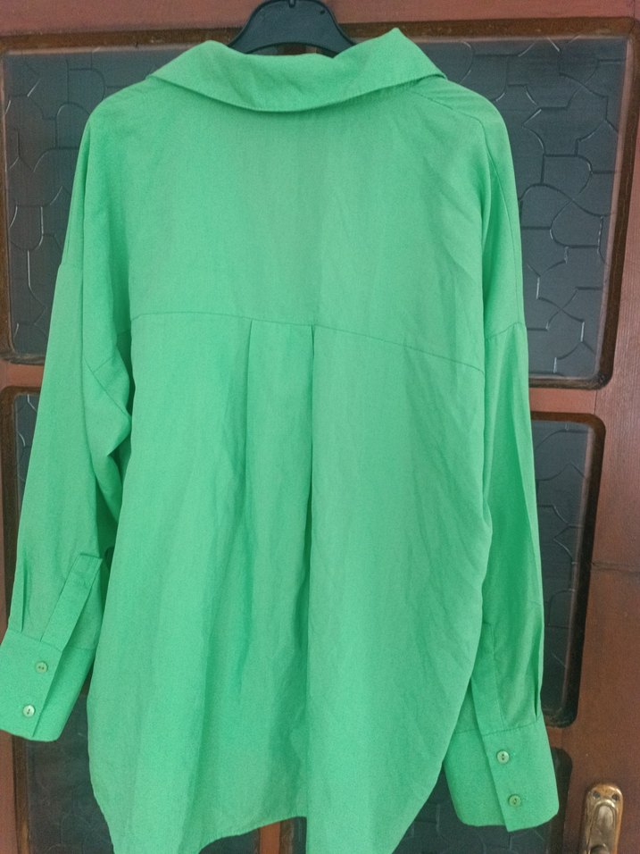 Yeşil Uzun Kollu V Yaka Kadın Gömlek - Görsel 4