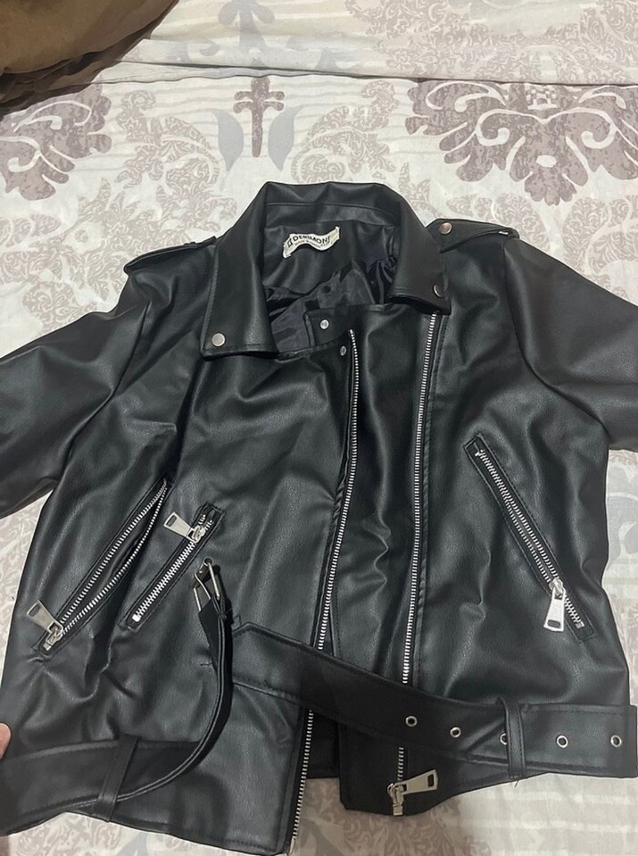 Siyah Kadın Deri Biker Ceket - Görsel 3