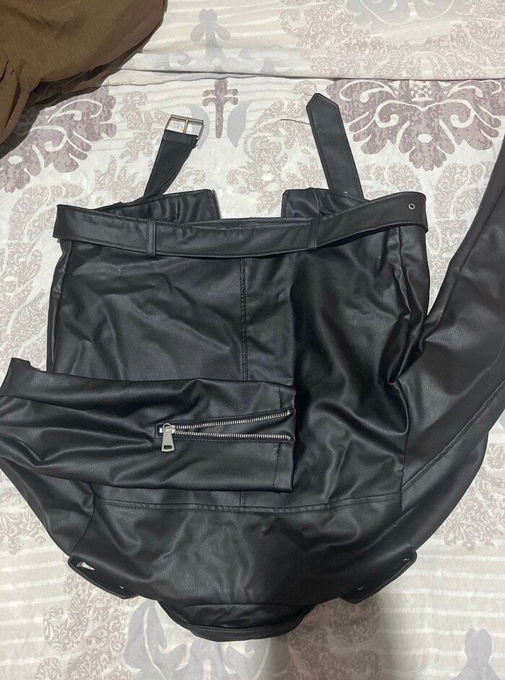 Siyah Kadın Deri Biker Ceket - Görsel 4