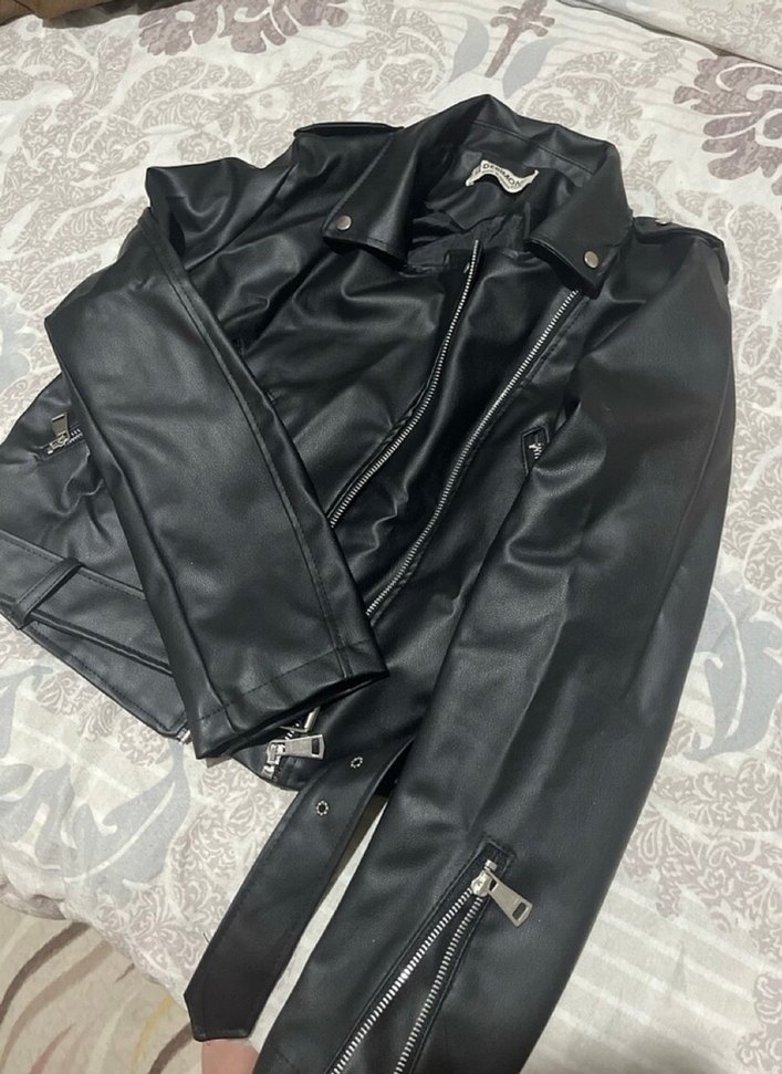 Siyah Kadın Deri Biker Ceket - Görsel 2