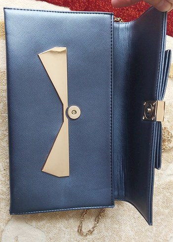 Beden Kadın Mavi Deri Tokalı Clutch Çanta