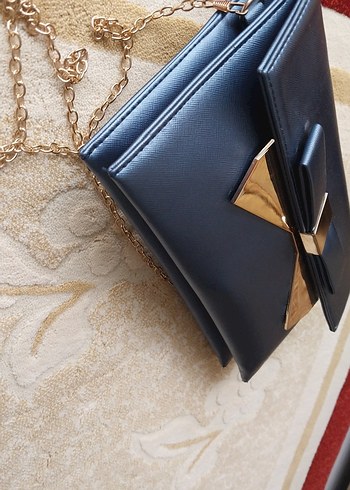 Kadın Mavi Deri Tokalı Clutch Çanta  #çanta - Görsel 6