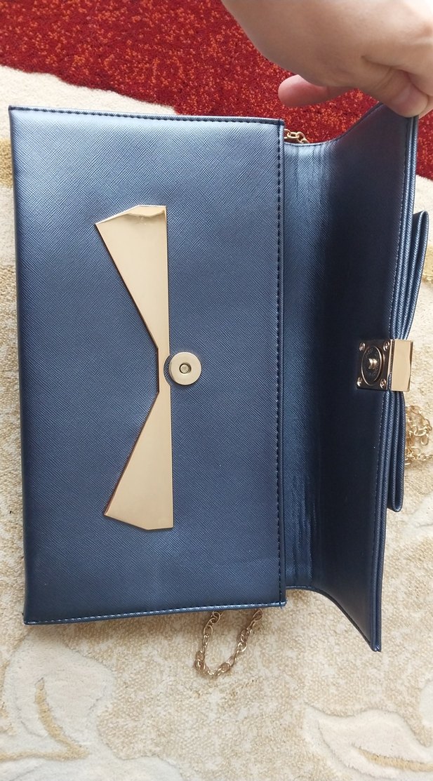 Kadın Mavi Deri Tokalı Clutch Çanta  #çanta - Görsel 3