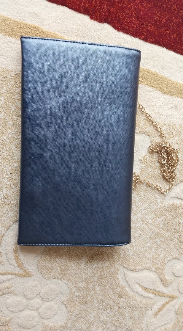 Kadın Mavi Deri Tokalı Clutch Çanta  #çanta - Görsel 2