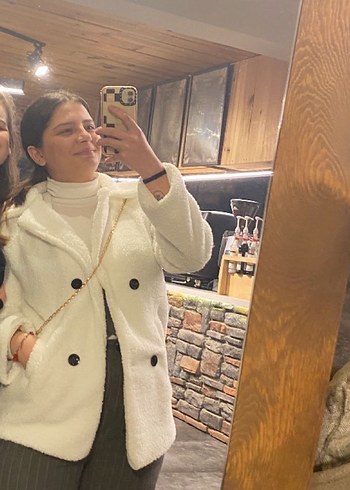 Kadın Beyaz Midi Boy Puff Kollu Kaban - Görsel 2