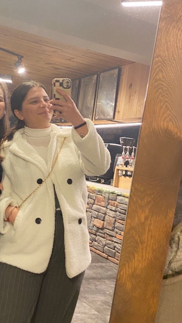 Kadın Beyaz Midi Boy Puff Kollu Kaban - Görsel 2