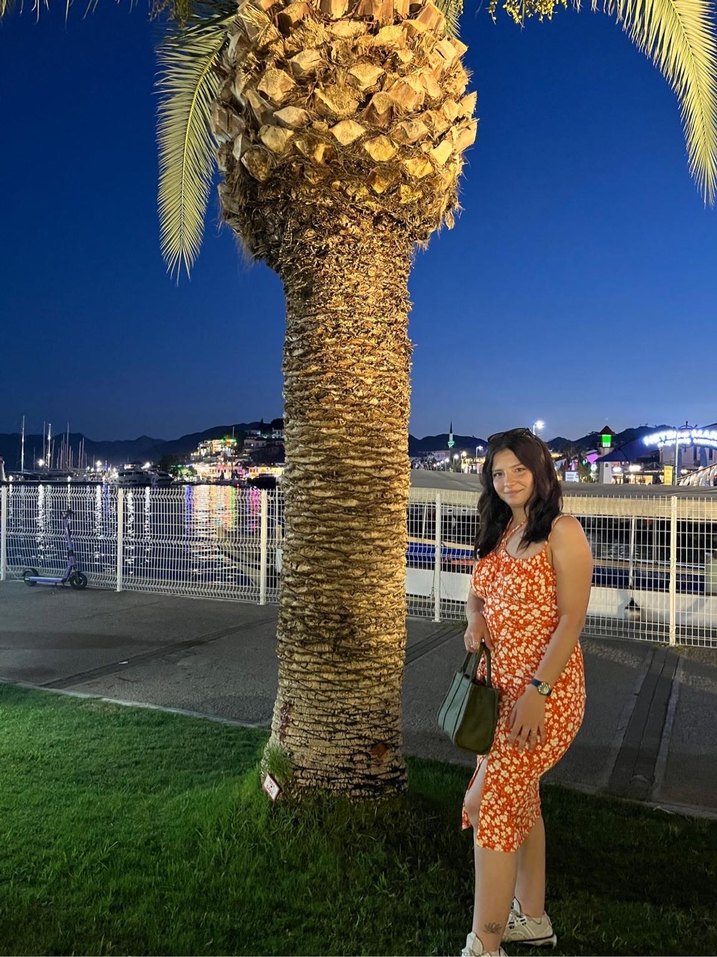 Turuncu Askılı Midi Bağlama Desenli Elbise - Görsel 4