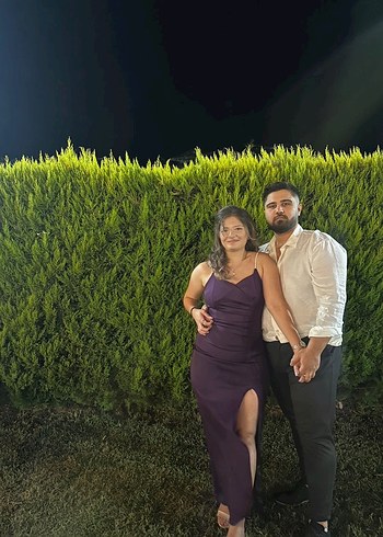 Mor Midi Boy, Yırtmaçlı Sade Abiye Elbise - Görsel 5