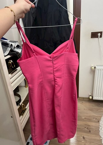 Pembe Straplez Midi Mezuniyet Elbisesi - Görsel 4