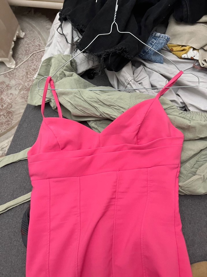 Pembe Straplez Midi Mezuniyet Elbisesi - Görsel 3