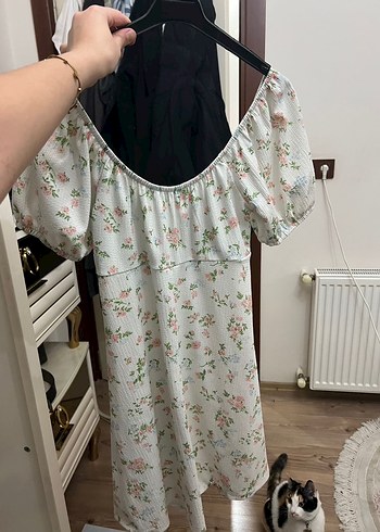 V Yaka Beyaz  Midi Elbise - Görsel 3