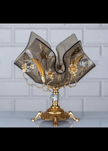 Ayaklı Füme Cam Meyvelik Sunumluk Gold