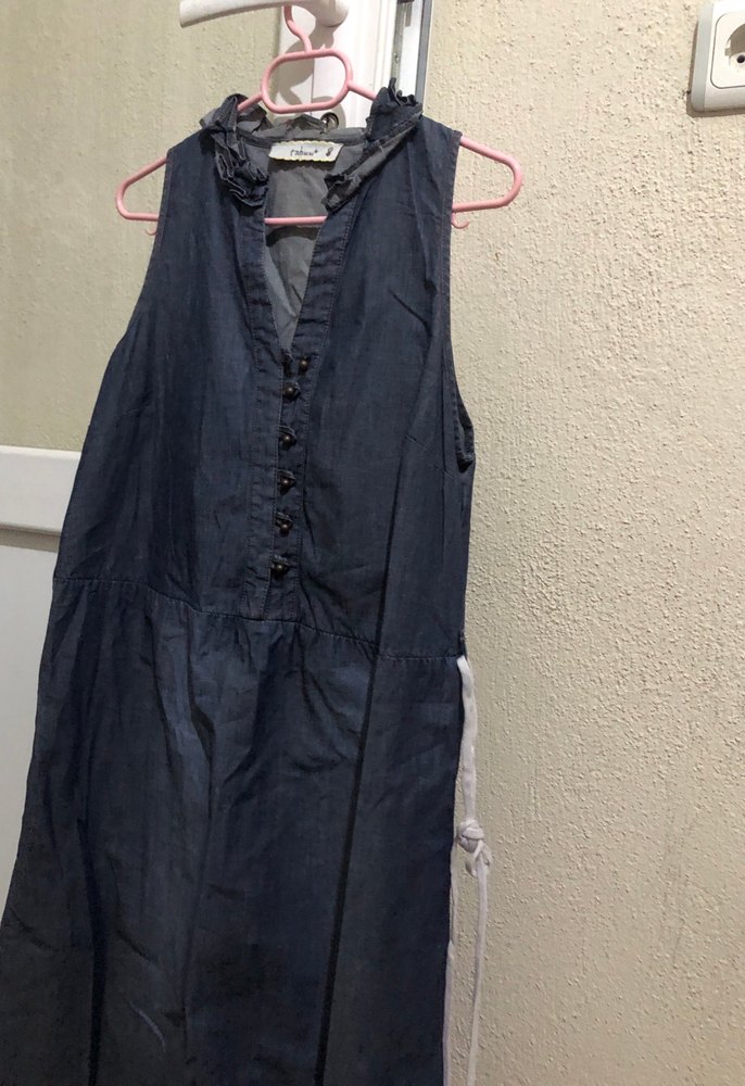 Uzun Lacivert Hamile Kot Elbise - Görsel 3