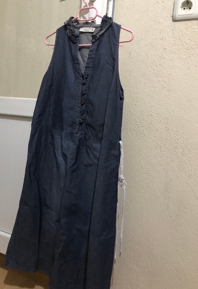 Uzun Lacivert Hamile Kot Elbise - Görsel 2