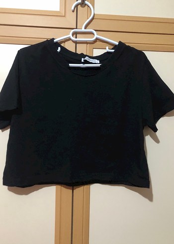 s Beden Kadın Siyah Kısa Kollu Crop Top