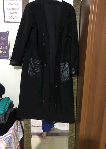 Tuğba&Venn Düğmeli Siyah Deri Uzun Kadın Kaban