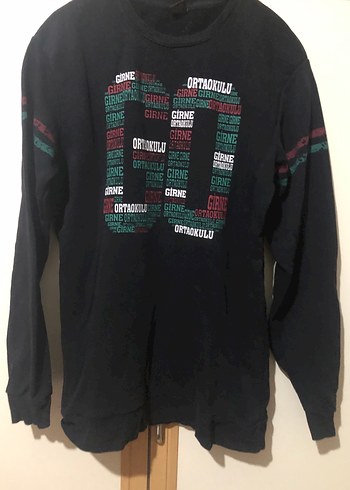 l Beden Siyah Baskılı Kadın Sweatshirt Uzun Kollu