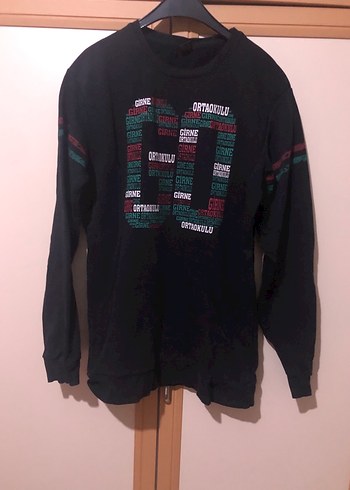 Siyah Baskılı Kadın Sweatshirt Uzun Kollu