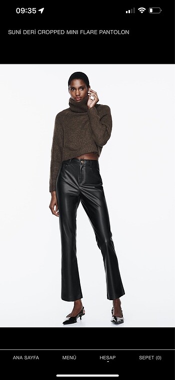 Suni deri cropped mini flare pantalon