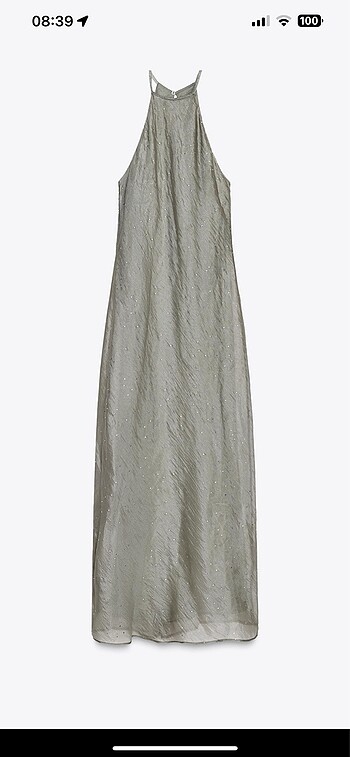 xs Beden gri Renk Zara midi halter yaka parlak elbise