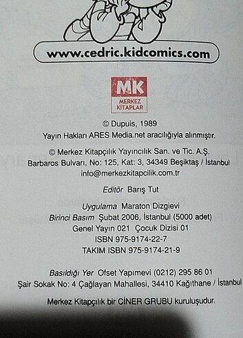  Beden Renk CEDRİC 1,2,3,4,5 TAKIM, 2006 YILI 1. BASKI