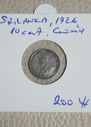 Beden Renk SRİLANKA, gümüş, 1926, 10 cent
