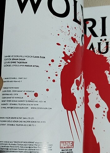 Beden Renk Wolverine Ölümü, MARVEL, 2017 yılı 1. baskı