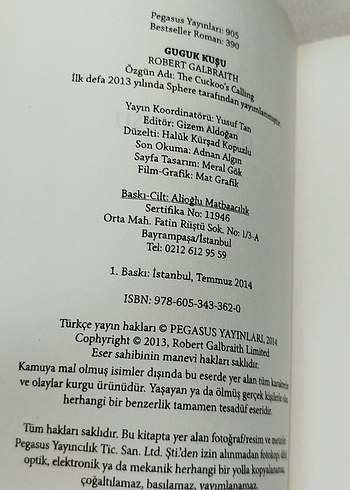 Beden Renk Guguk Kuşu, 2014 yılı 1. baskı, 544 sayfa