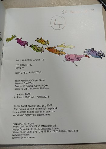 Beden Uyurgezer Fil Çocuk Kitabı, 2012 yılı 8. baskı