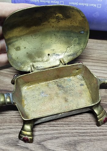 Vintage, pirinç, Kaplumbağa kutu - Görsel 3