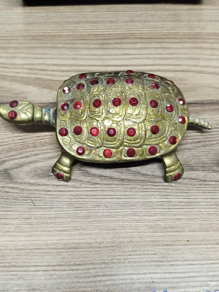 Vintage, pirinç, Kaplumbağa kutu - Görsel 2