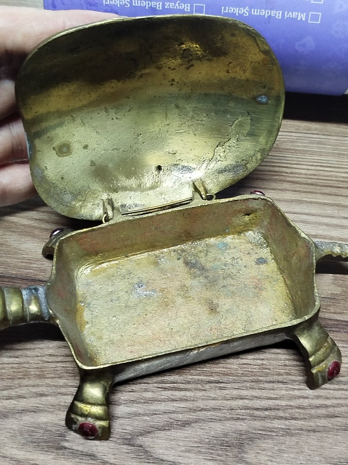 Vintage, pirinç, Kaplumbağa kutu - Görsel 3