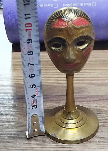 Antika Şiva tanrıçası pirinç maske, ayaklı, 11,5 cm, 1970'ler - Görsel 6