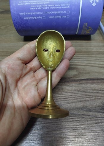 Antika Şiva tanrıçası pirinç maske, ayaklı, 11,5 cm, 1970'ler - Görsel 3