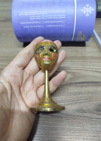 Antika Şiva tanrıçası pirinç maske, ayaklı, 11,5 cm, 1970'ler - Görsel 2