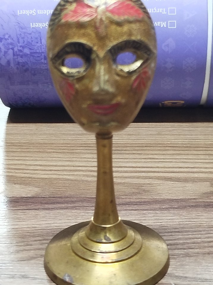 Antika Şiva tanrıçası pirinç maske, ayaklı, 11,5 cm, 1970'ler - Görsel 5