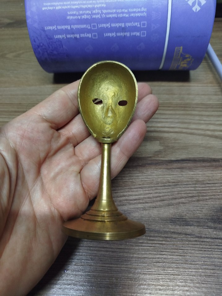 Antika Şiva tanrıçası pirinç maske, ayaklı, 11,5 cm, 1970'ler - Görsel 3