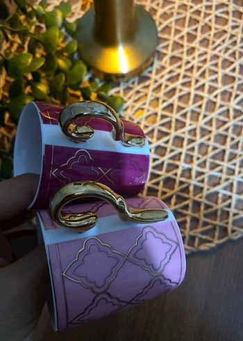 Pembe Desenli 2'li Kahve Fincanı ve Tabağı - Görsel 7