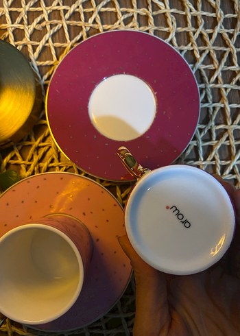 Pembe Desenli 2'li Kahve Fincanı ve Tabağı - Görsel 6